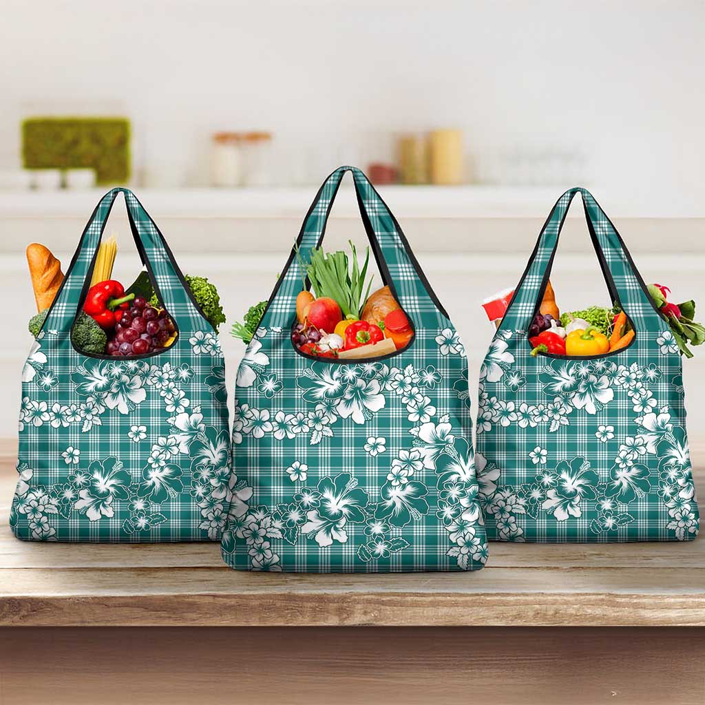 Hibiscus Pakala Aqua Teal Grocery Bag Tropical Floral Stylized - Polynesian Pride