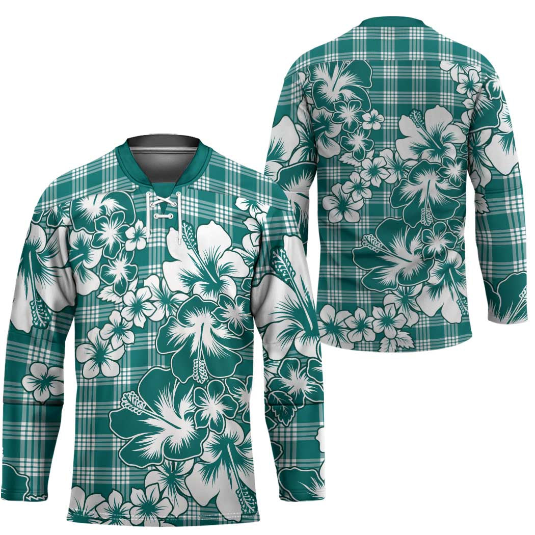 Hibiscus Pakala Aqua Teal Hockey Jersey Tropical Floral Stylized LT01 - Polynesian Pride
