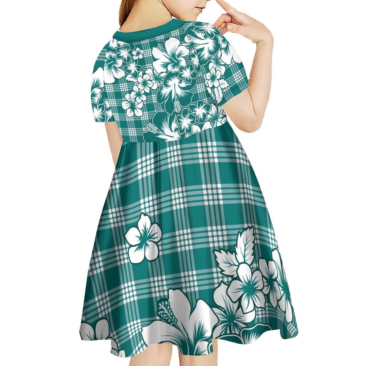 Hibiscus Pakala Aqua Teal Kid Short Sleeve Dress Tropical Floral Stylized - Polynesian Pride