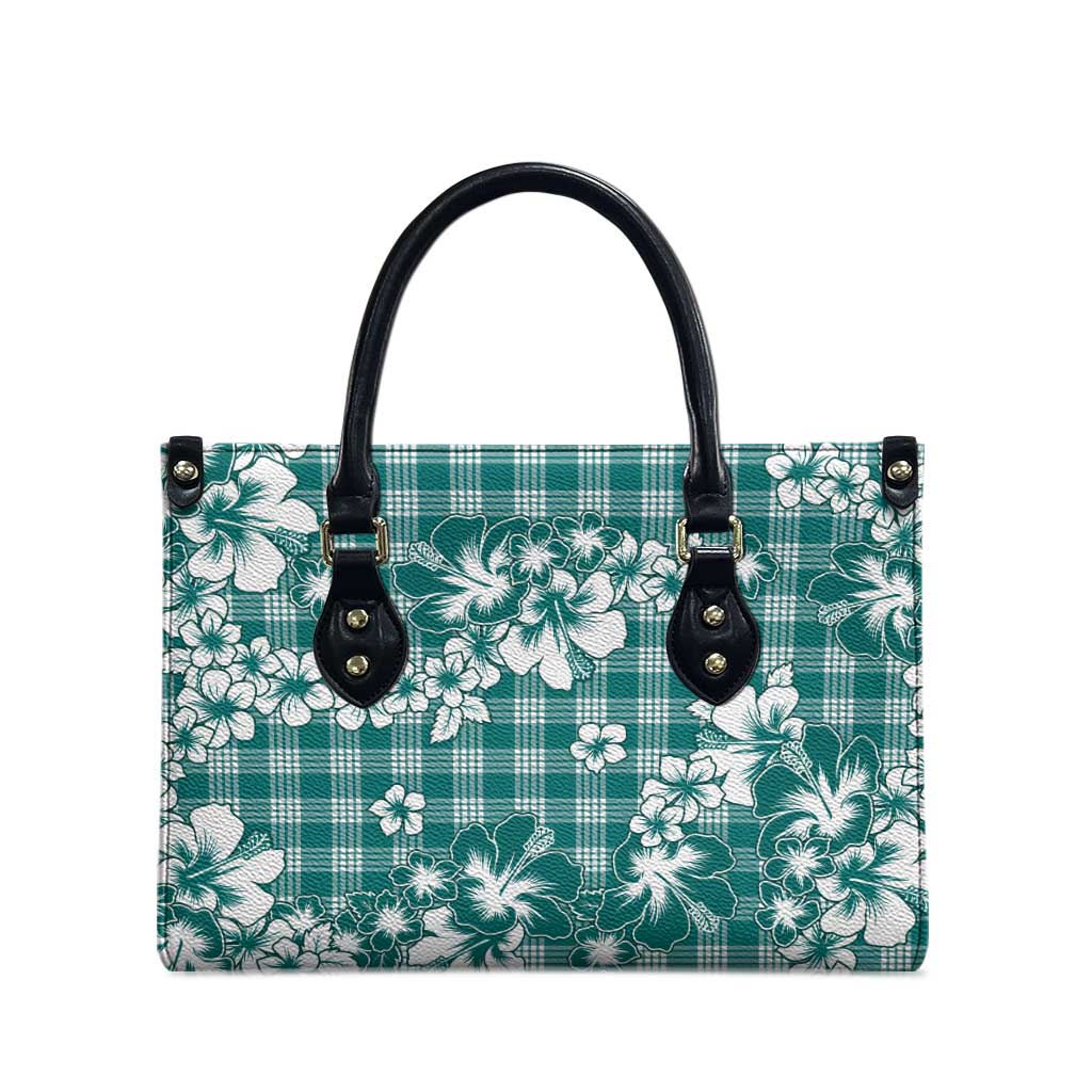 Hibiscus Pakala Aqua Teal Leather Bag Tropical Floral Stylized - Polynesian Pride