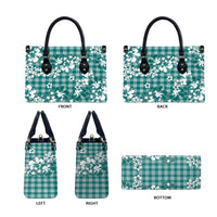 Hibiscus Pakala Aqua Teal Leather Bag Tropical Floral Stylized - Polynesian Pride