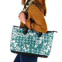 Hibiscus Pakala Aqua Teal Leather Tote Bag Tropical Floral Stylized - Polynesian Pride