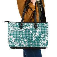 Hibiscus Pakala Aqua Teal Leather Tote Bag Tropical Floral Stylized - Polynesian Pride