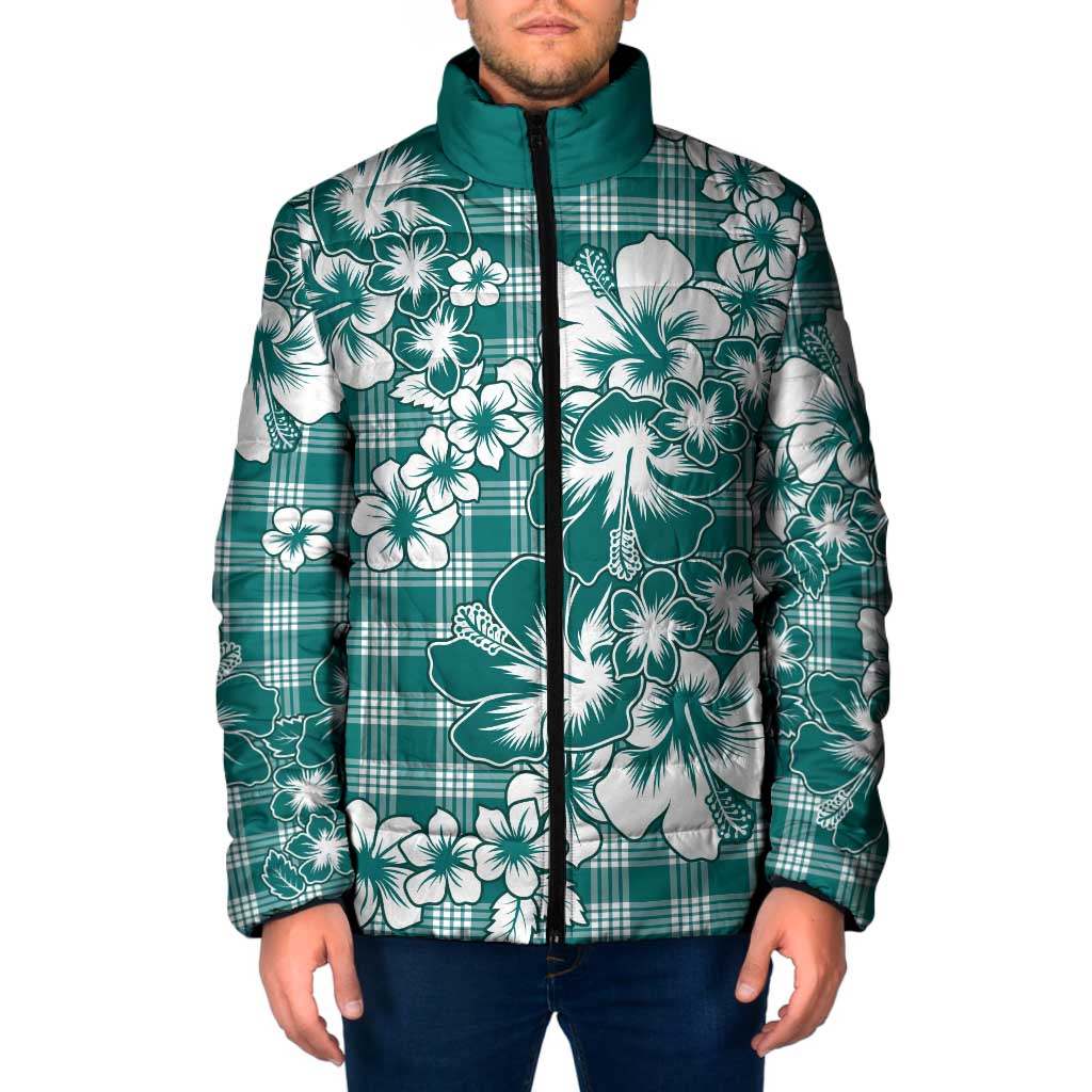 Hibiscus Pakala Aqua Teal Padded Jacket Tropical Floral Stylized LT01 Men Teal - Polynesian Pride