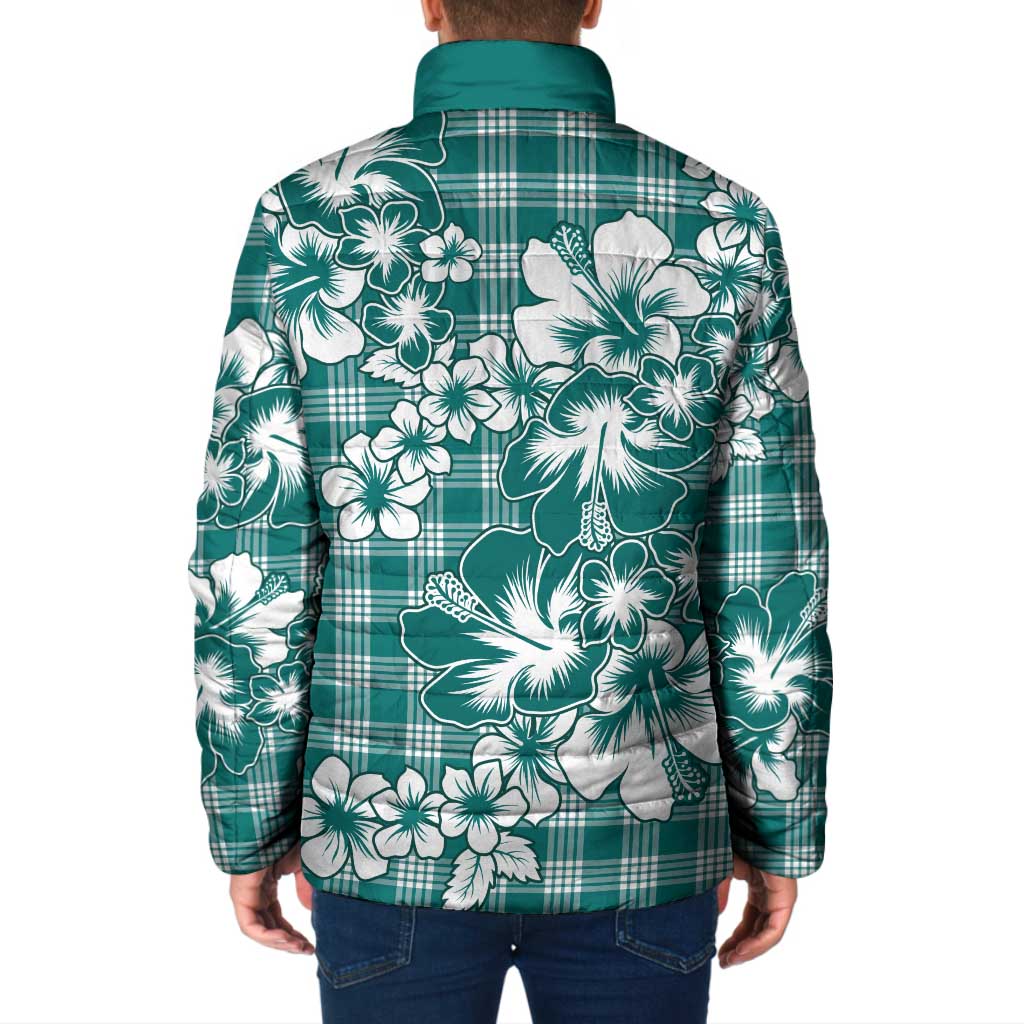 Hibiscus Pakala Aqua Teal Padded Jacket Tropical Floral Stylized LT01 - Polynesian Pride