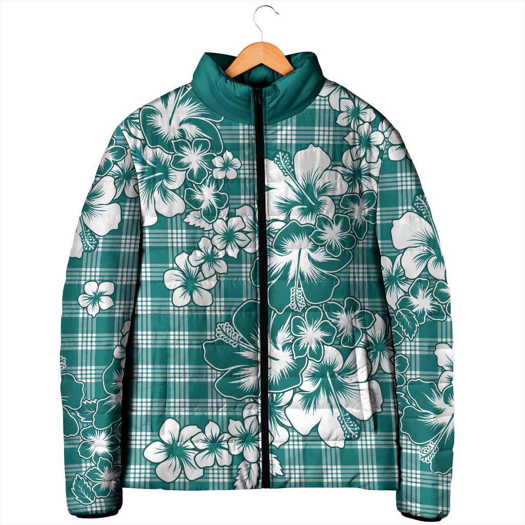 Hibiscus Pakala Aqua Teal Padded Jacket Tropical Floral Stylized LT01 - Polynesian Pride