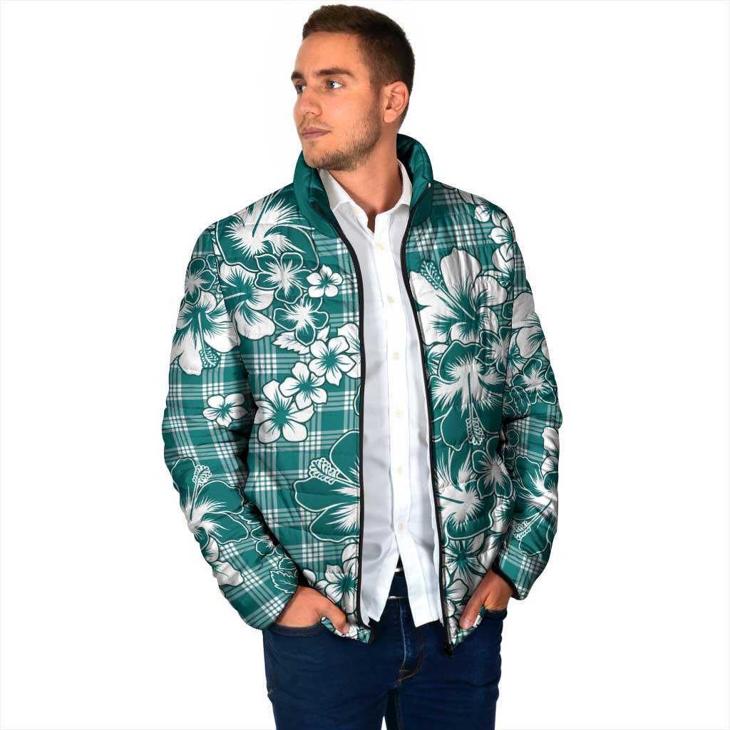 Hibiscus Pakala Aqua Teal Padded Jacket Tropical Floral Stylized LT01 - Polynesian Pride