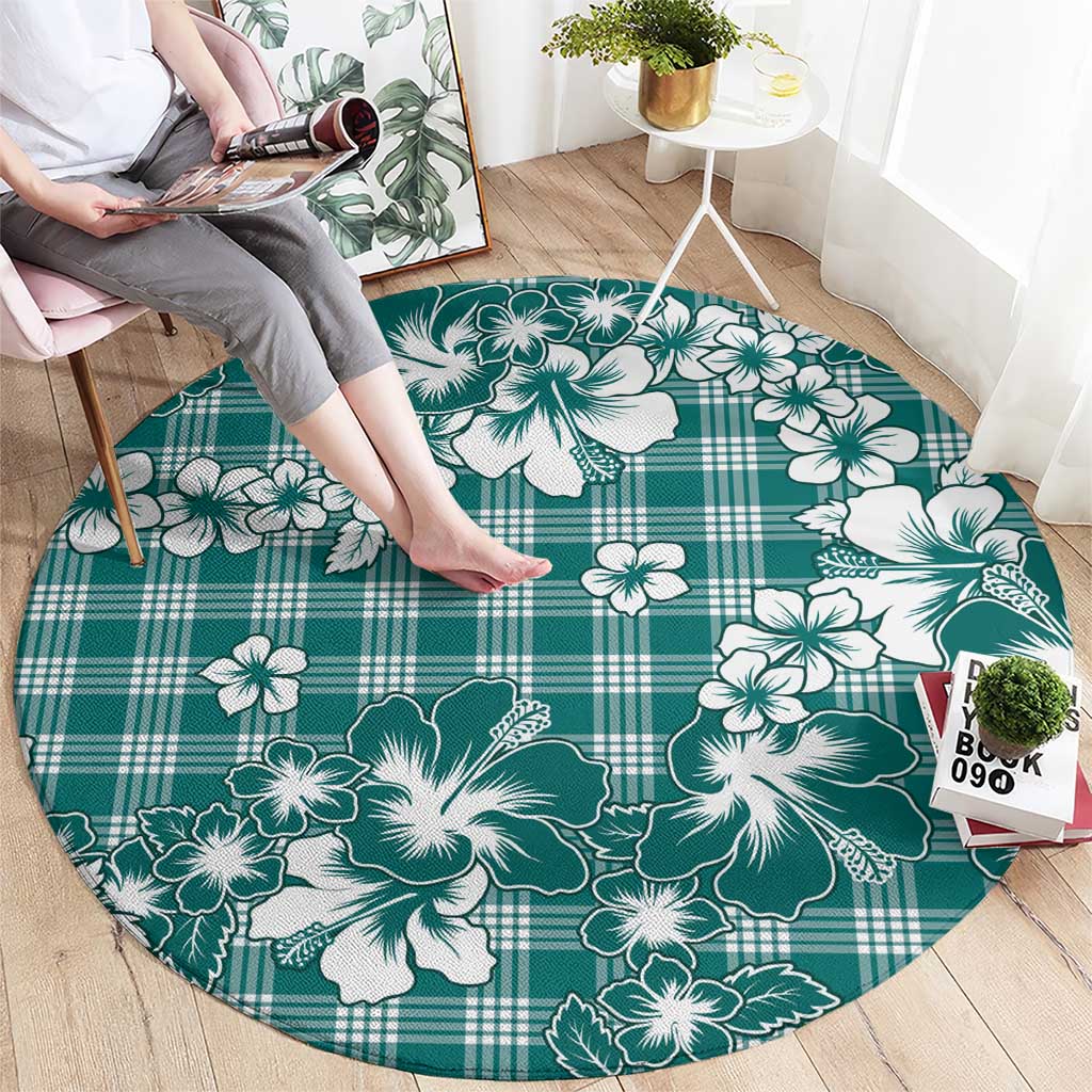 Hibiscus Pakala Aqua Teal Round Carpet Tropical Floral Stylized - Polynesian Pride