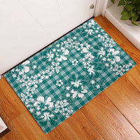 Hibiscus Pakala Aqua Teal Rubber Doormat Tropical Floral Stylized - Polynesian Pride