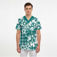 Hibiscus Pakala Aqua Teal Scrub Top Tropical Floral Stylized LT01 - Polynesian Pride