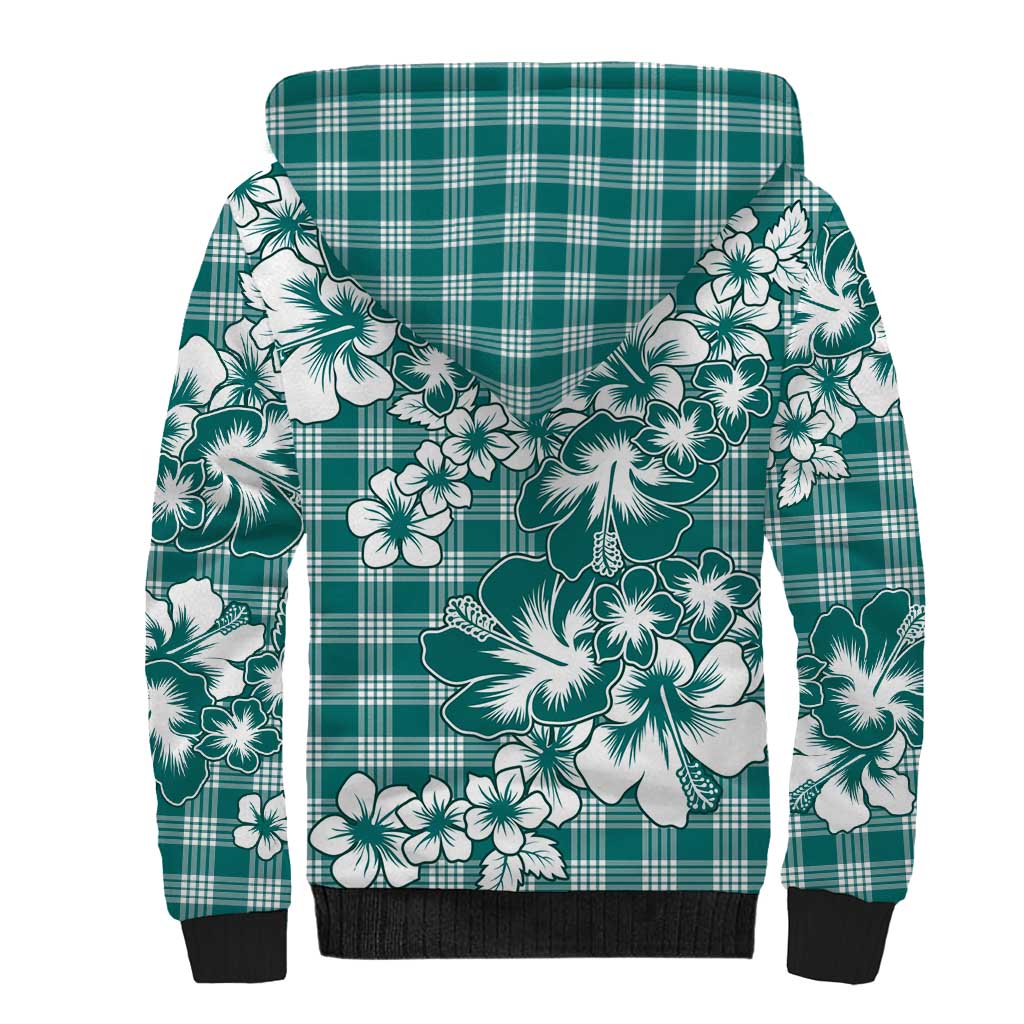 Hibiscus Pakala Aqua Teal Sherpa Hoodie Tropical Floral Stylized - Polynesian Pride