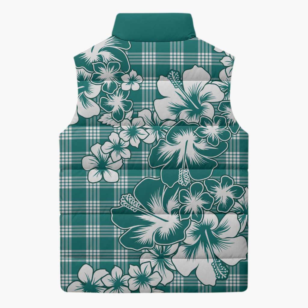 Hibiscus Pakala Aqua Teal Sleeveless Puffer Jacket Tropical Floral Stylized - Polynesian Pride