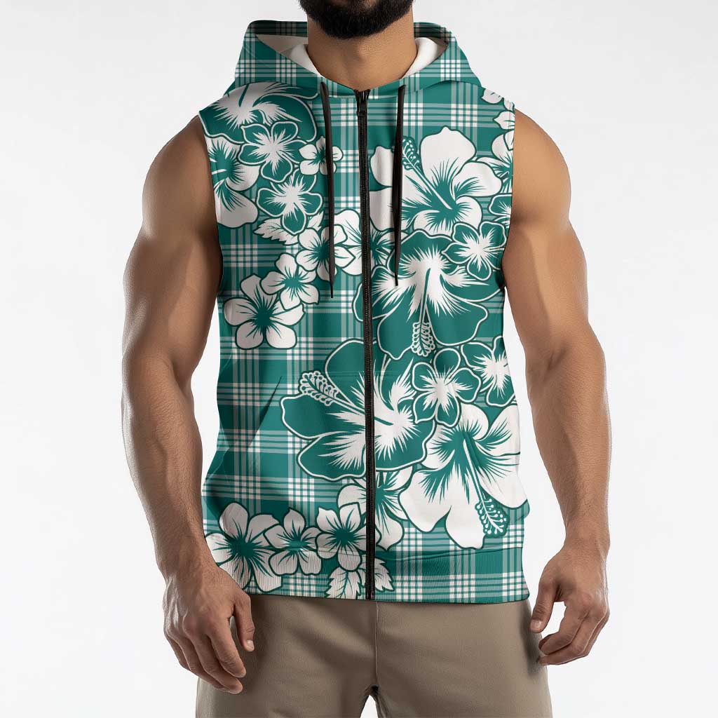 Hibiscus Pakala Aqua Teal Sleeveless Zip Hoodie Tropical Floral Stylized LT01 - Polynesian Pride