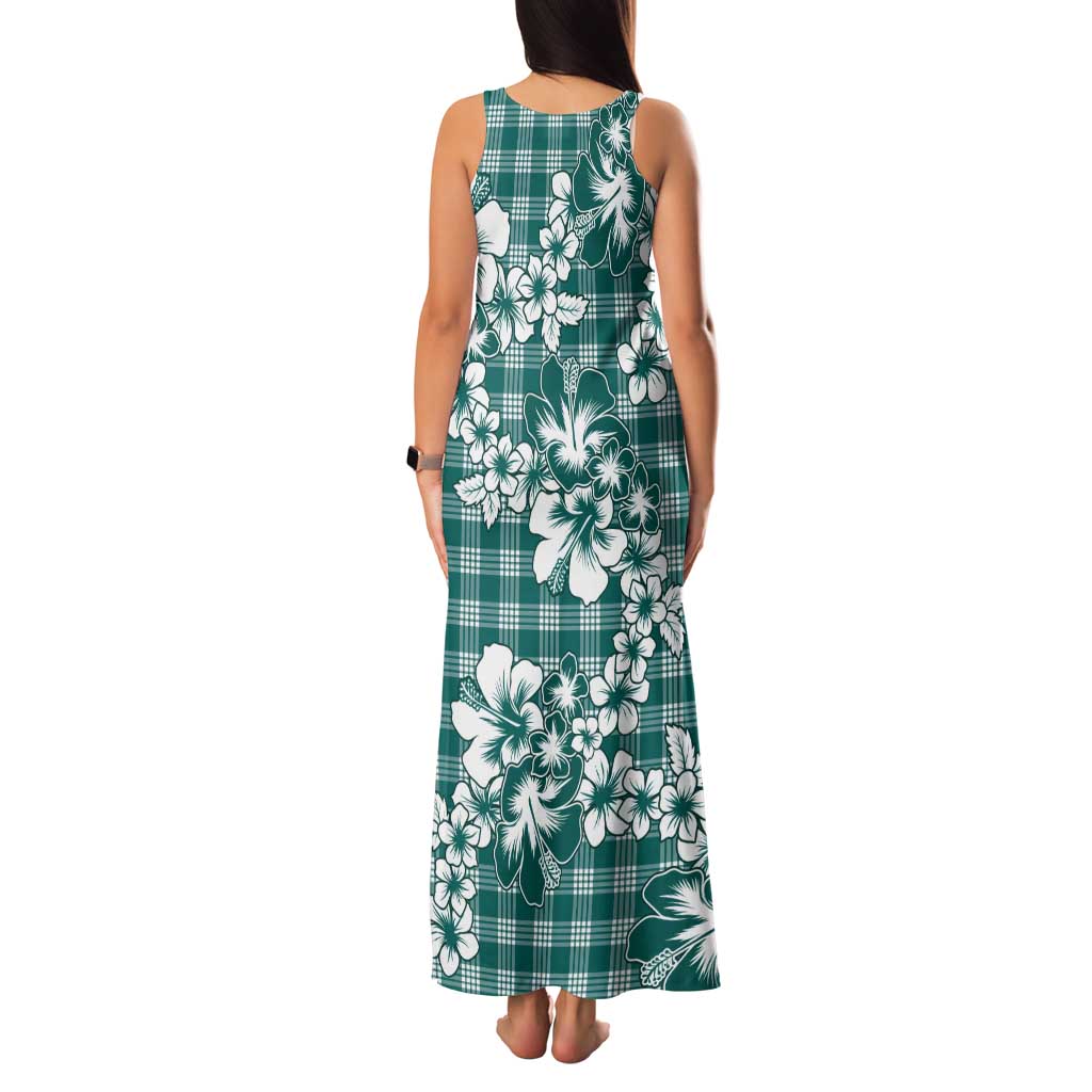 Hibiscus Pakala Aqua Teal Tank Maxi Dress Tropical Floral Stylized LT01 - Polynesian Pride