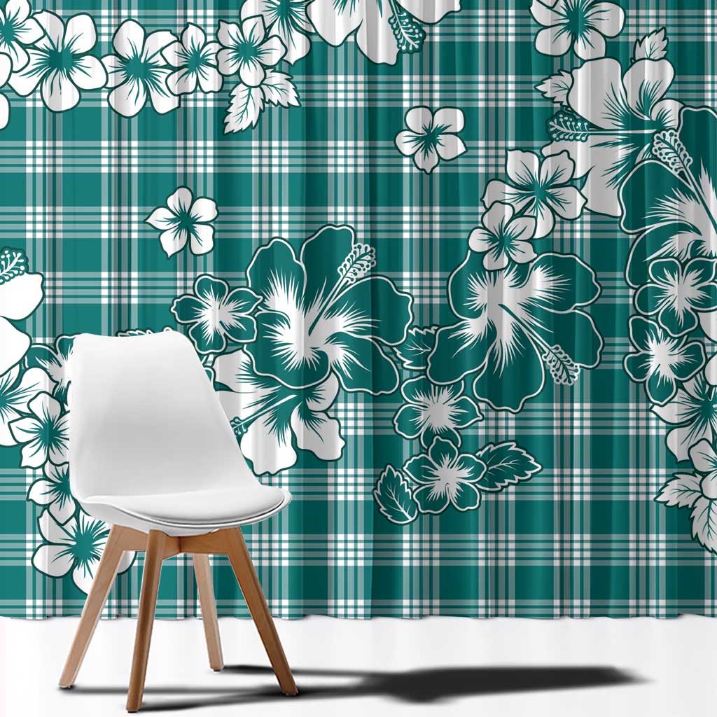 Hibiscus Pakala Aqua Teal Window Curtain Tropical Floral Stylized - Polynesian Pride
