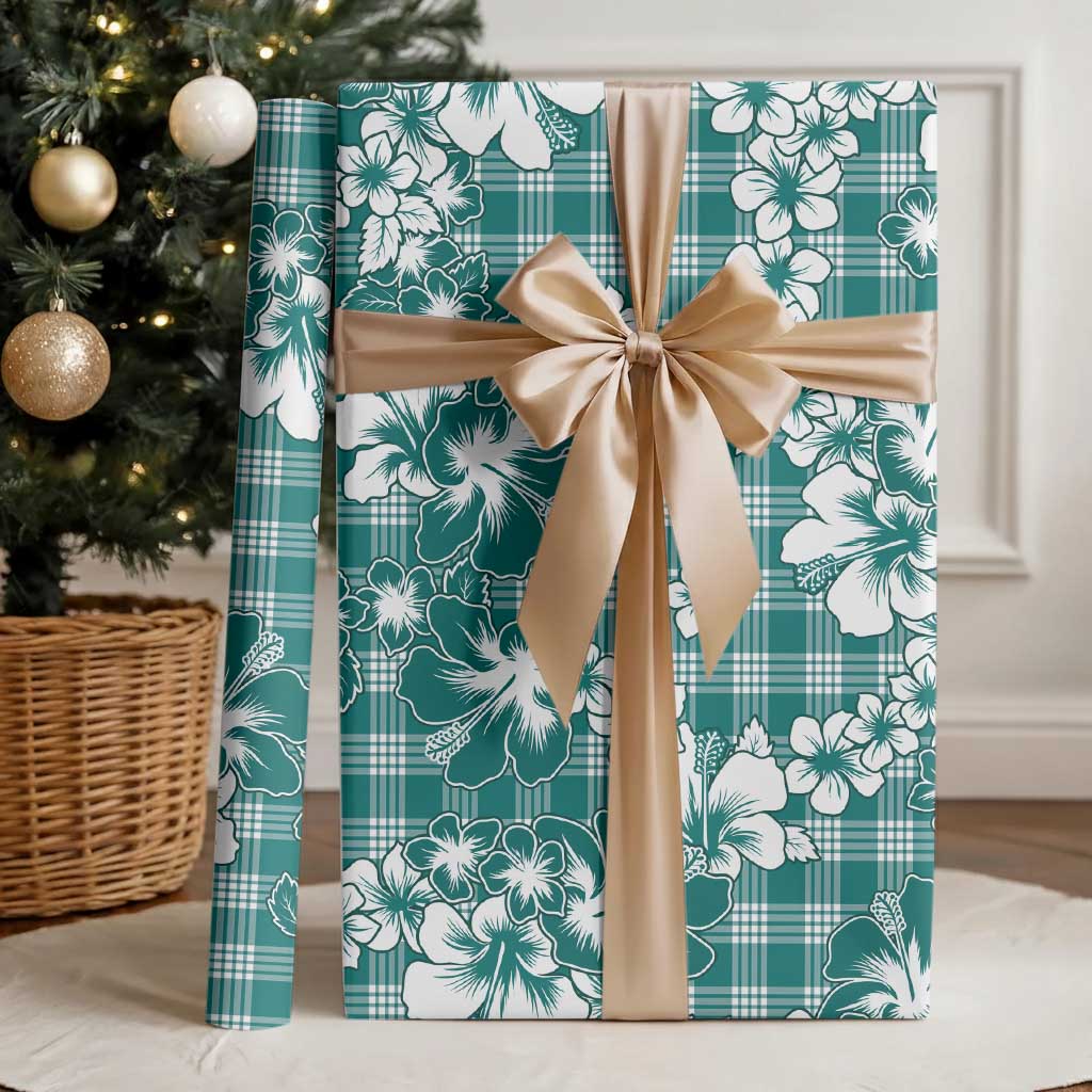 Hibiscus Pakala Aqua Teal Wrapping Paper Tropical Floral Stylized - Polynesian Pride