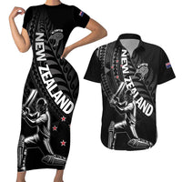 Custom New Zealand Cricket Couples Matching Short Sleeve Bodycon Dress and Hawaiian Shirt Maori Kiwi Black Fern LT01 Black - Polynesian Pride