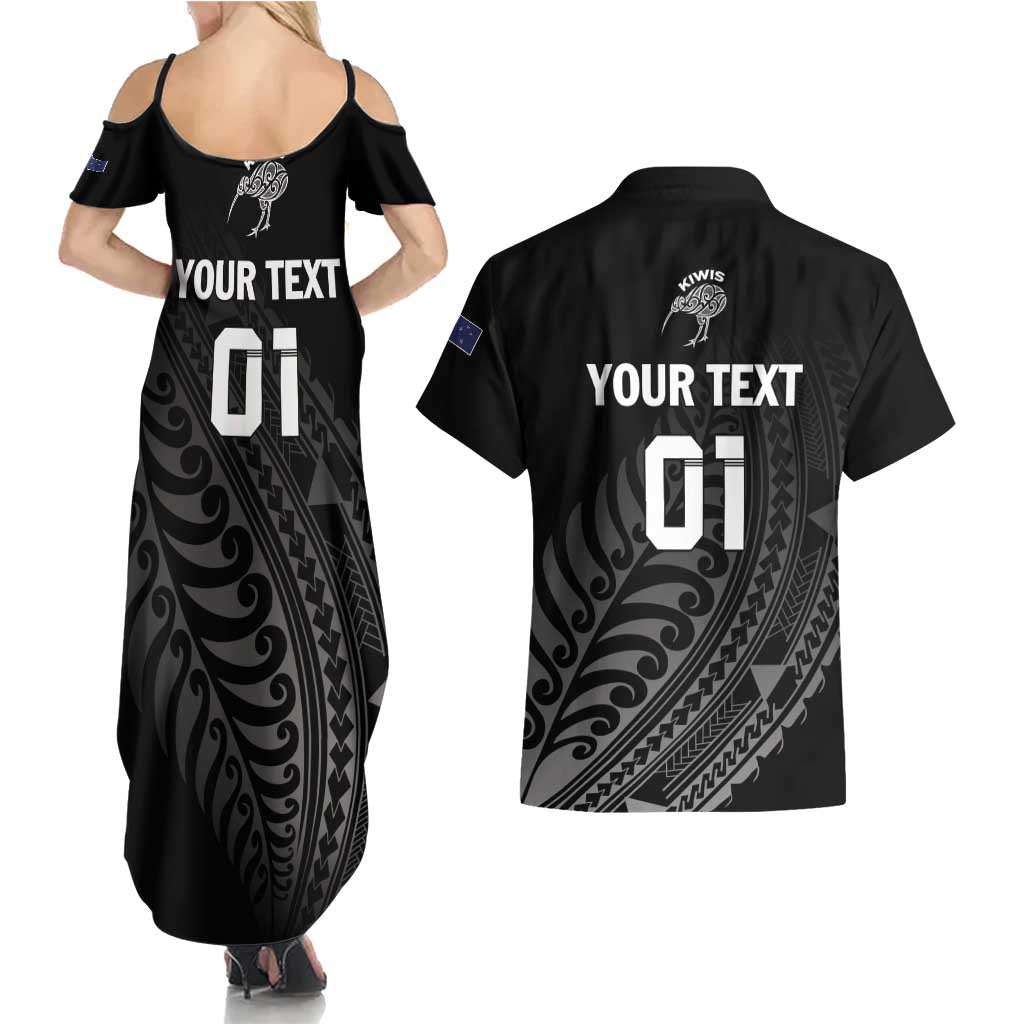 Custom New Zealand Cricket Couples Matching Summer Maxi Dress and Hawaiian Shirt Maori Kiwi Black Fern LT01 - Polynesian Pride