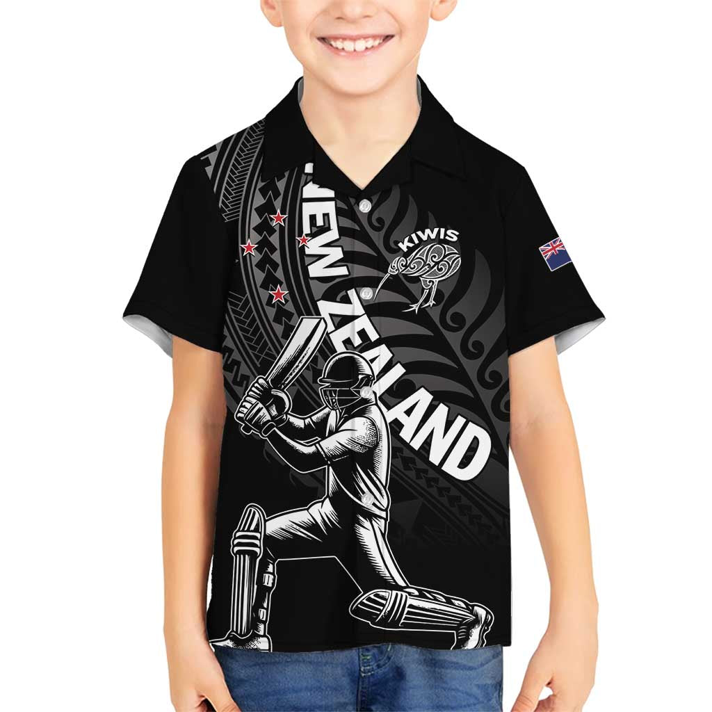 Custom New Zealand Cricket Family Matching Long Sleeve Bodycon Dress and Hawaiian Shirt Maori Kiwi Black Fern LT01 Son's Shirt Black - Polynesian Pride
