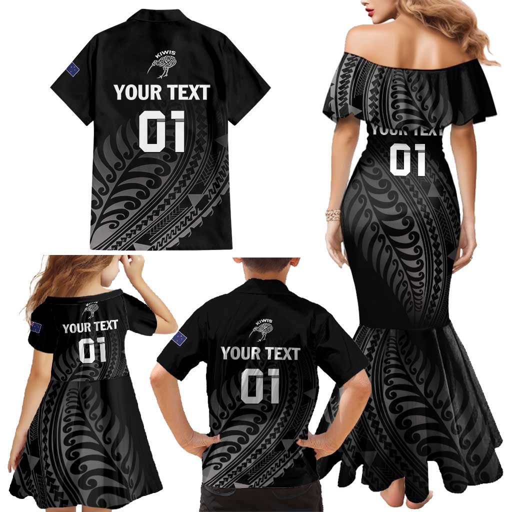 Custom New Zealand Cricket Family Matching Mermaid Dress and Hawaiian Shirt Maori Kiwi Black Fern LT01 - Polynesian Pride