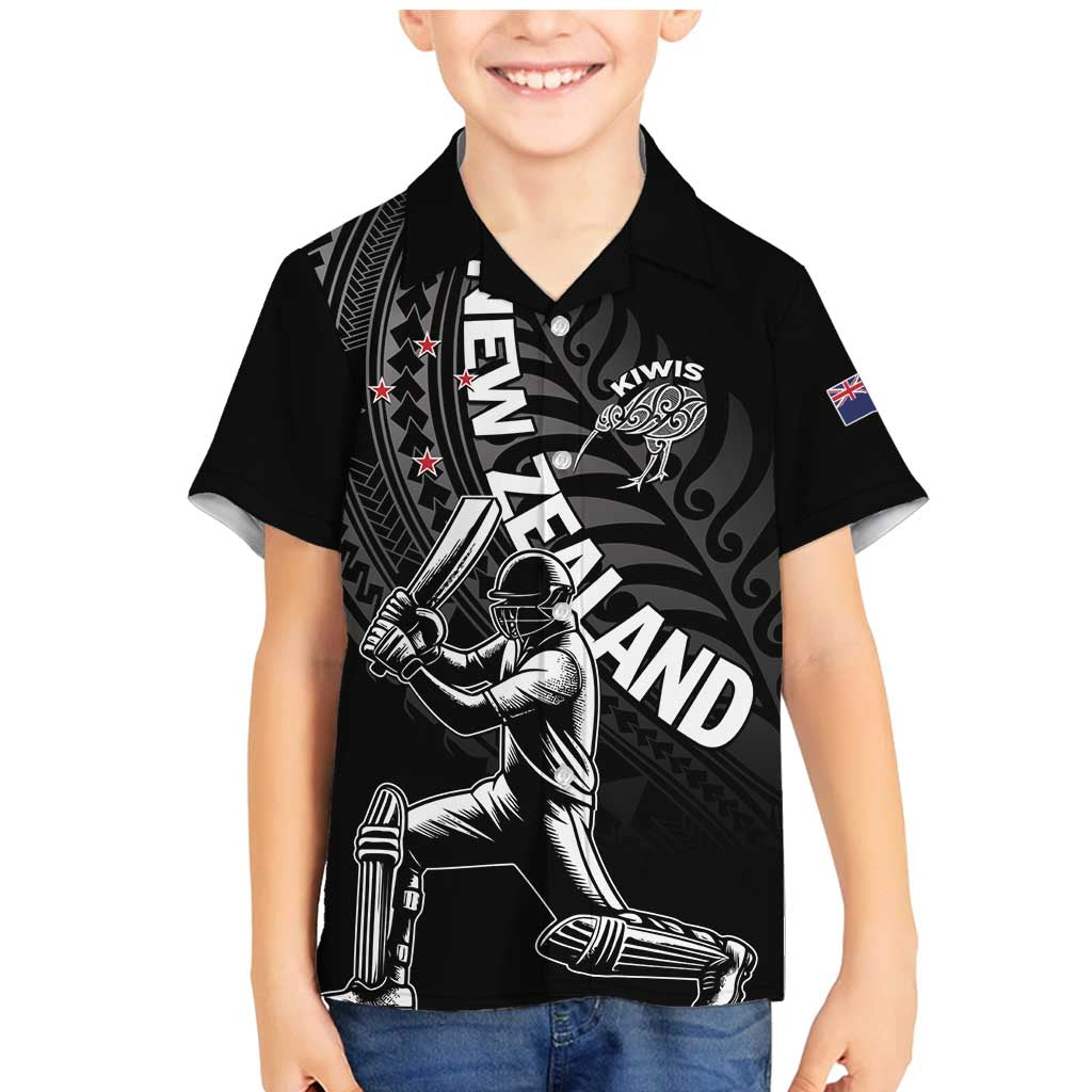 Custom New Zealand Cricket Family Matching Mermaid Dress and Hawaiian Shirt Maori Kiwi Black Fern LT01 Son's Shirt Black - Polynesian Pride