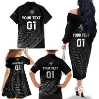 Custom New Zealand Cricket Family Matching Off The Shoulder Long Sleeve Dress and Hawaiian Shirt Maori Kiwi Black Fern LT01 - Polynesian Pride