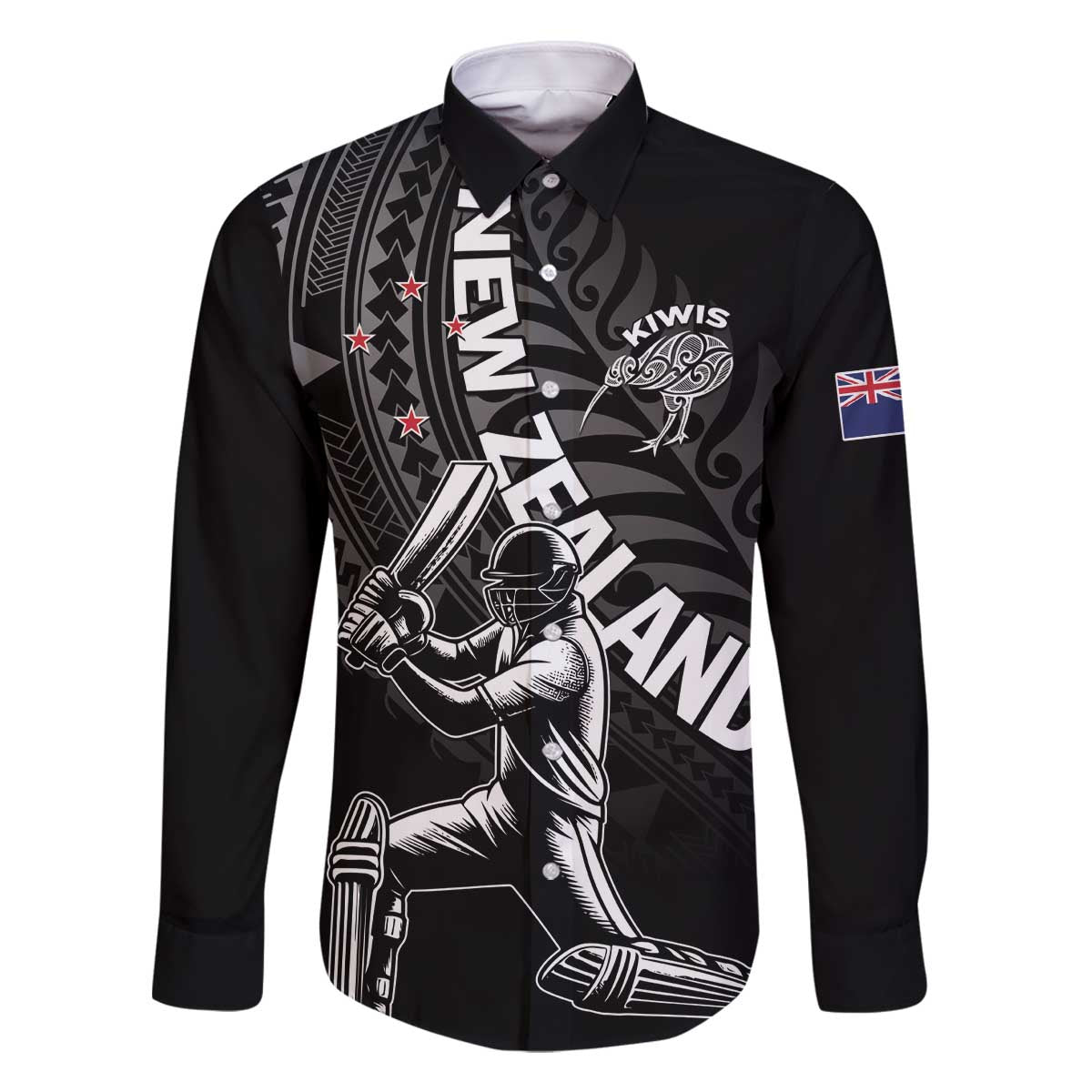 Custom New Zealand Cricket Family Matching Off The Shoulder Long Sleeve Dress and Hawaiian Shirt Maori Kiwi Black Fern LT01 Dad's Shirt - Long Sleeve Black - Polynesian Pride