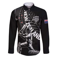 Custom New Zealand Cricket Family Matching Off Shoulder Maxi Dress and Hawaiian Shirt Maori Kiwi Black Fern LT01 Dad's Shirt - Long Sleeve Black - Polynesian Pride