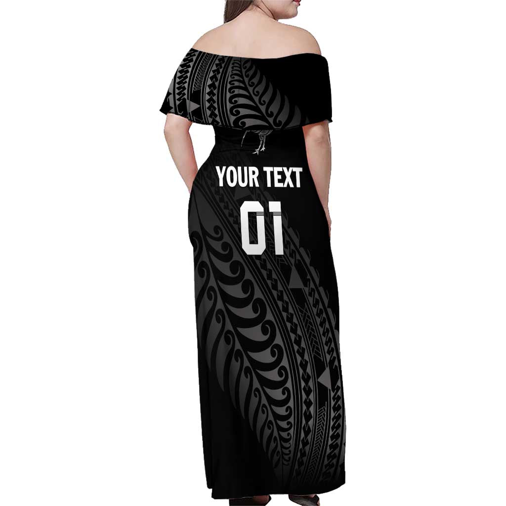 Custom New Zealand Cricket Family Matching Off Shoulder Maxi Dress and Hawaiian Shirt Maori Kiwi Black Fern LT01 - Polynesian Pride