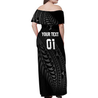 Custom New Zealand Cricket Family Matching Off Shoulder Maxi Dress and Hawaiian Shirt Maori Kiwi Black Fern LT01 - Polynesian Pride