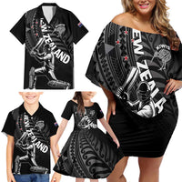 Custom New Zealand Cricket Family Matching Off Shoulder Short Dress and Hawaiian Shirt Maori Kiwi Black Fern LT01 - Polynesian Pride