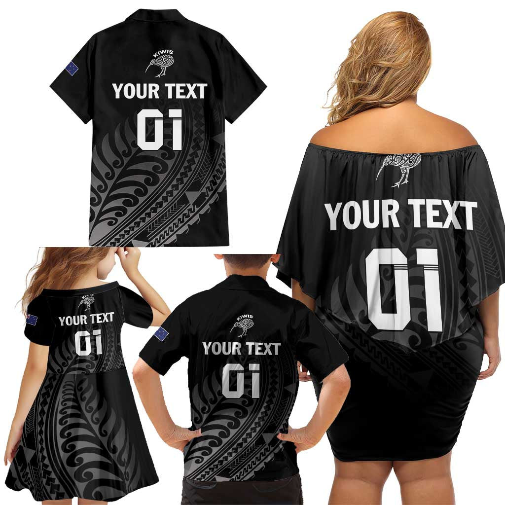 Custom New Zealand Cricket Family Matching Off Shoulder Short Dress and Hawaiian Shirt Maori Kiwi Black Fern LT01 - Polynesian Pride