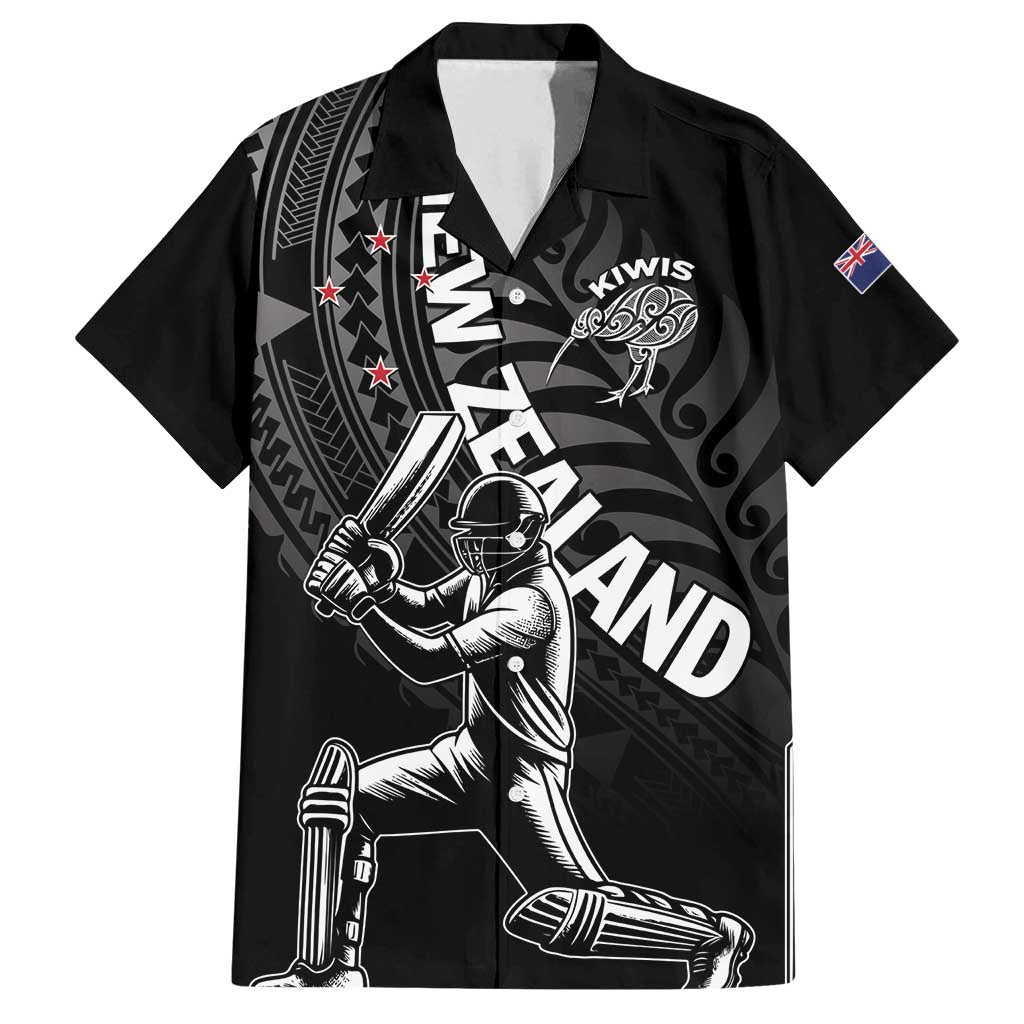 Custom New Zealand Cricket Family Matching Off Shoulder Short Dress and Hawaiian Shirt Maori Kiwi Black Fern LT01 Dad's Shirt - Short Sleeve Black - Polynesian Pride