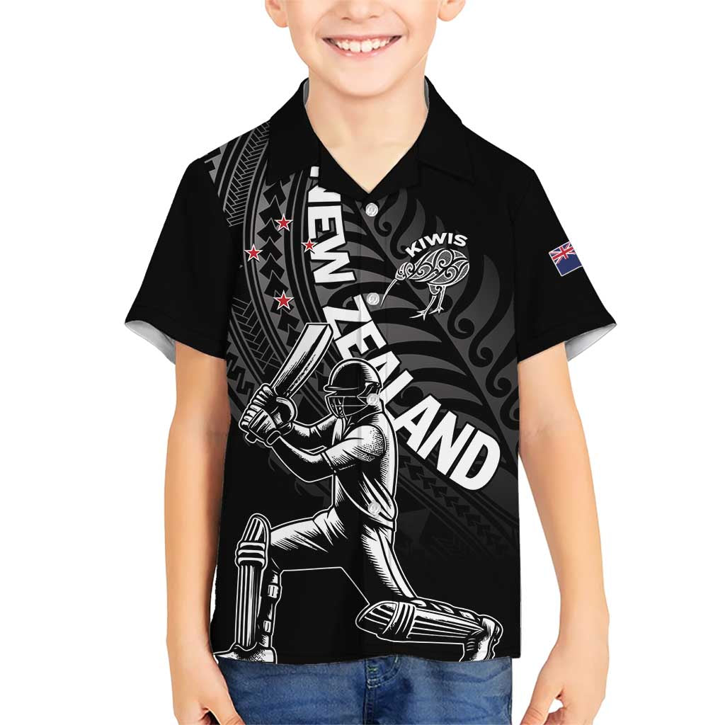 Custom New Zealand Cricket Family Matching Short Sleeve Bodycon Dress and Hawaiian Shirt Maori Kiwi Black Fern LT01 Son's Shirt Black - Polynesian Pride