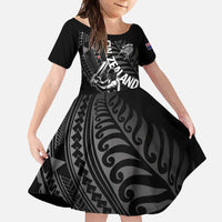 Custom New Zealand Cricket Family Matching Summer Maxi Dress and Hawaiian Shirt Maori Kiwi Black Fern LT01 Daughter's Dress Black - Polynesian Pride