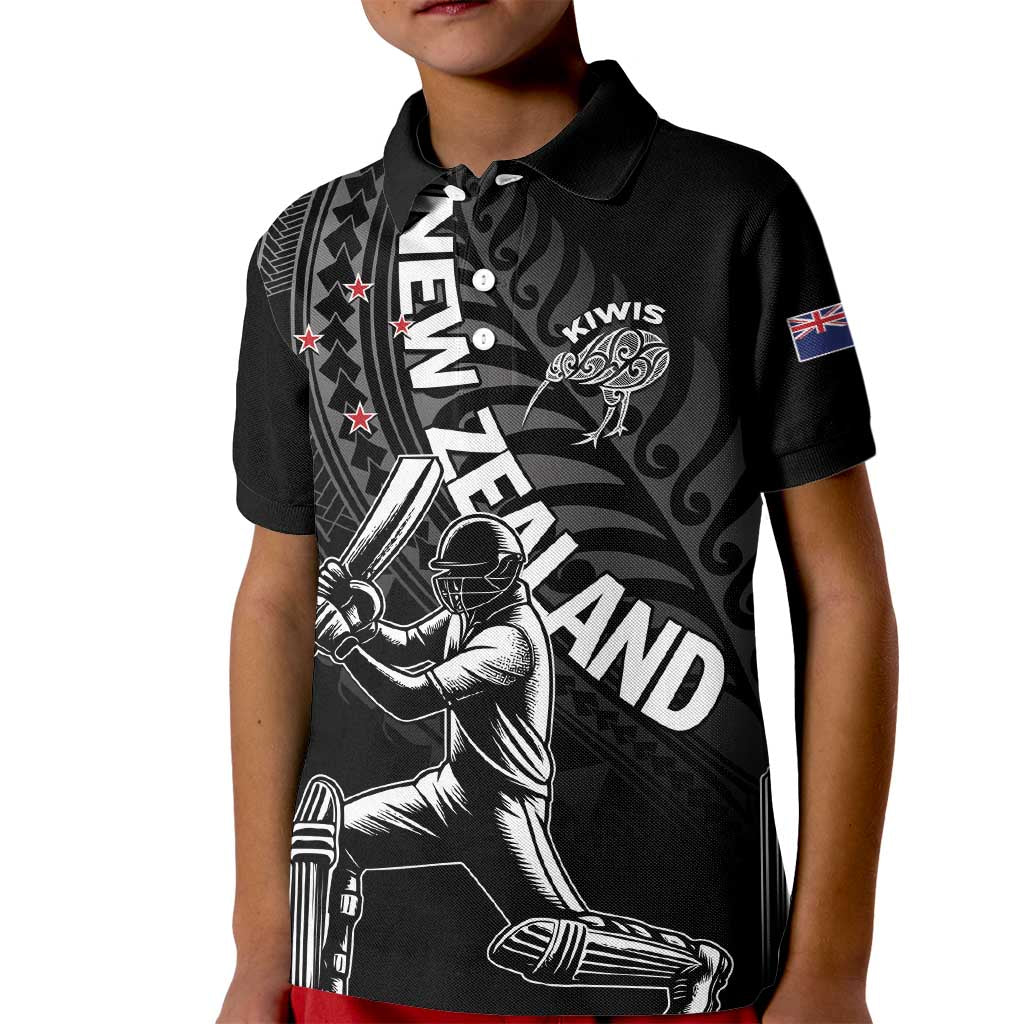 Custom New Zealand Cricket Kid Polo Shirt Maori Kiwi Black Fern