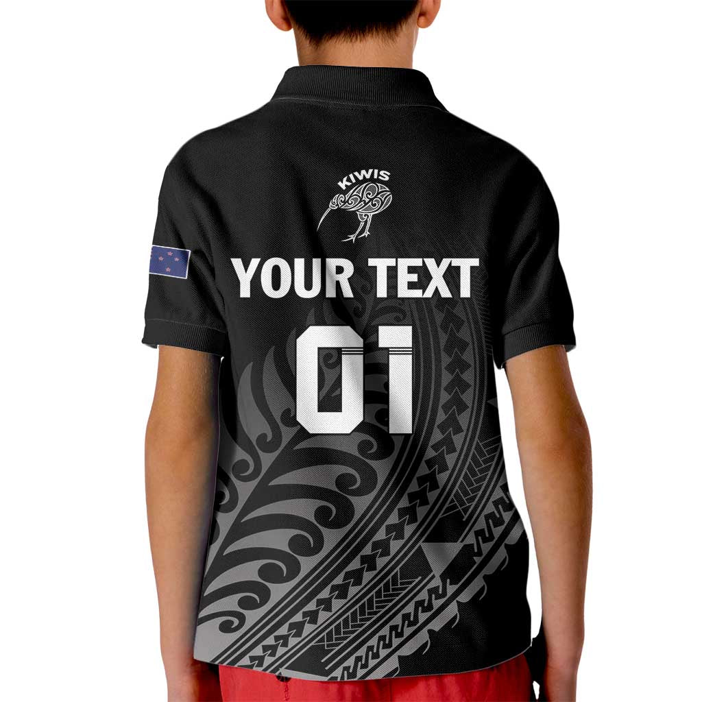 Custom New Zealand Cricket Kid Polo Shirt Maori Kiwi Black Fern