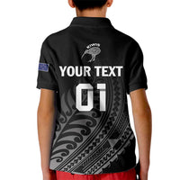 Custom New Zealand Cricket Kid Polo Shirt Maori Kiwi Black Fern