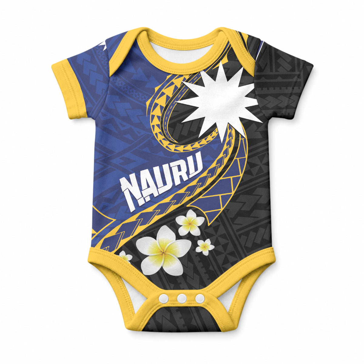 Personalised Nauru Baby Onesie Naoero Proud Plumeria LT01 Blue - Polynesian Pride