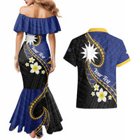 Personalised Nauru Couples Matching Mermaid Dress and Hawaiian Shirt Naoero Proud Plumeria
