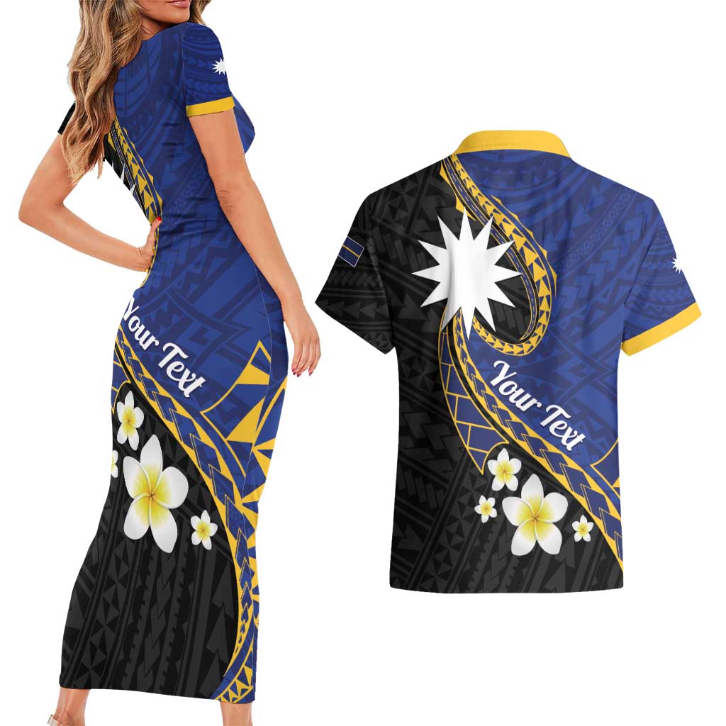 Personalised Nauru Couples Matching Short Sleeve Bodycon Dress and Hawaiian Shirt Naoero Proud Plumeria LT01 - Polynesian Pride
