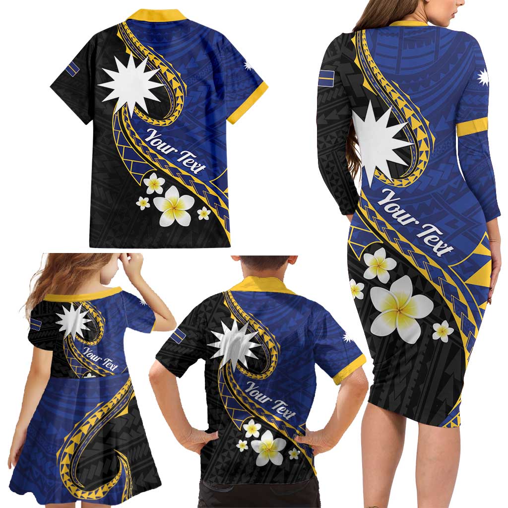 Personalised Nauru Family Matching Long Sleeve Bodycon Dress and Hawaiian Shirt Naoero Proud Plumeria LT01 - Polynesian Pride