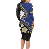 Personalised Nauru Family Matching Long Sleeve Bodycon Dress and Hawaiian Shirt Naoero Proud Plumeria LT01 - Polynesian Pride