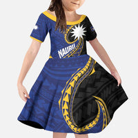 Personalised Nauru Family Matching Mermaid Dress and Hawaiian Shirt Naoero Proud Plumeria LT01 Daughter's Dress Blue - Polynesian Pride