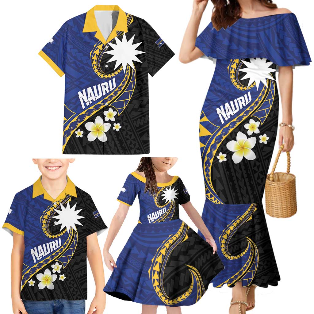 Personalised Nauru Family Matching Mermaid Dress and Hawaiian Shirt Naoero Proud Plumeria LT01 - Polynesian Pride