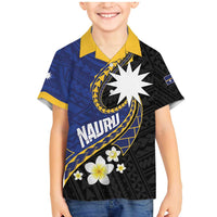 Personalised Nauru Family Matching Mermaid Dress and Hawaiian Shirt Naoero Proud Plumeria LT01 Son's Shirt Blue - Polynesian Pride