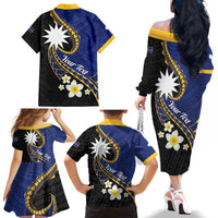 Personalised Nauru Family Matching Off The Shoulder Long Sleeve Dress and Hawaiian Shirt Naoero Proud Plumeria LT01 - Polynesian Pride
