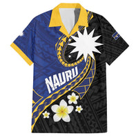 Personalised Nauru Family Matching Off The Shoulder Long Sleeve Dress and Hawaiian Shirt Naoero Proud Plumeria LT01 Dad's Shirt - Short Sleeve Blue - Polynesian Pride