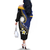 Personalised Nauru Family Matching Off The Shoulder Long Sleeve Dress and Hawaiian Shirt Naoero Proud Plumeria LT01 - Polynesian Pride