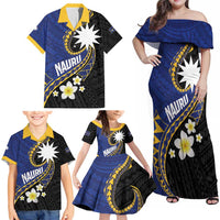 Personalised Nauru Family Matching Off Shoulder Maxi Dress and Hawaiian Shirt Naoero Proud Plumeria LT01 - Polynesian Pride